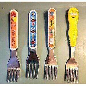 4 Toddler Forks Stainless Feeding Utensils Thomas Minion Cowboy Car Truck